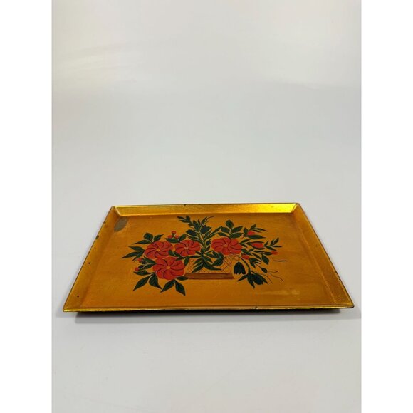 Floral Trinket Tray DIsh Catch All Japanese Laquerware Gold Leaf Hand Painted - Picture 13 of 16